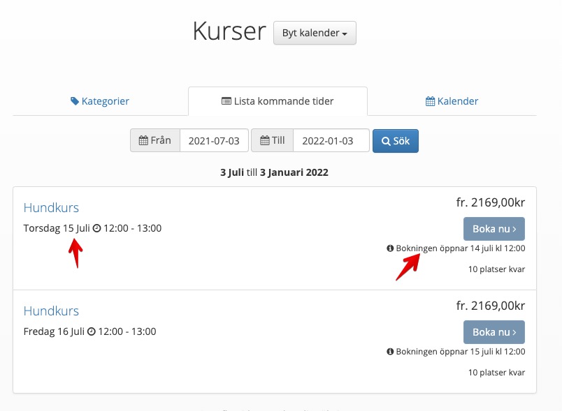 exempel på bokningsregler som överstyrs på tjänst